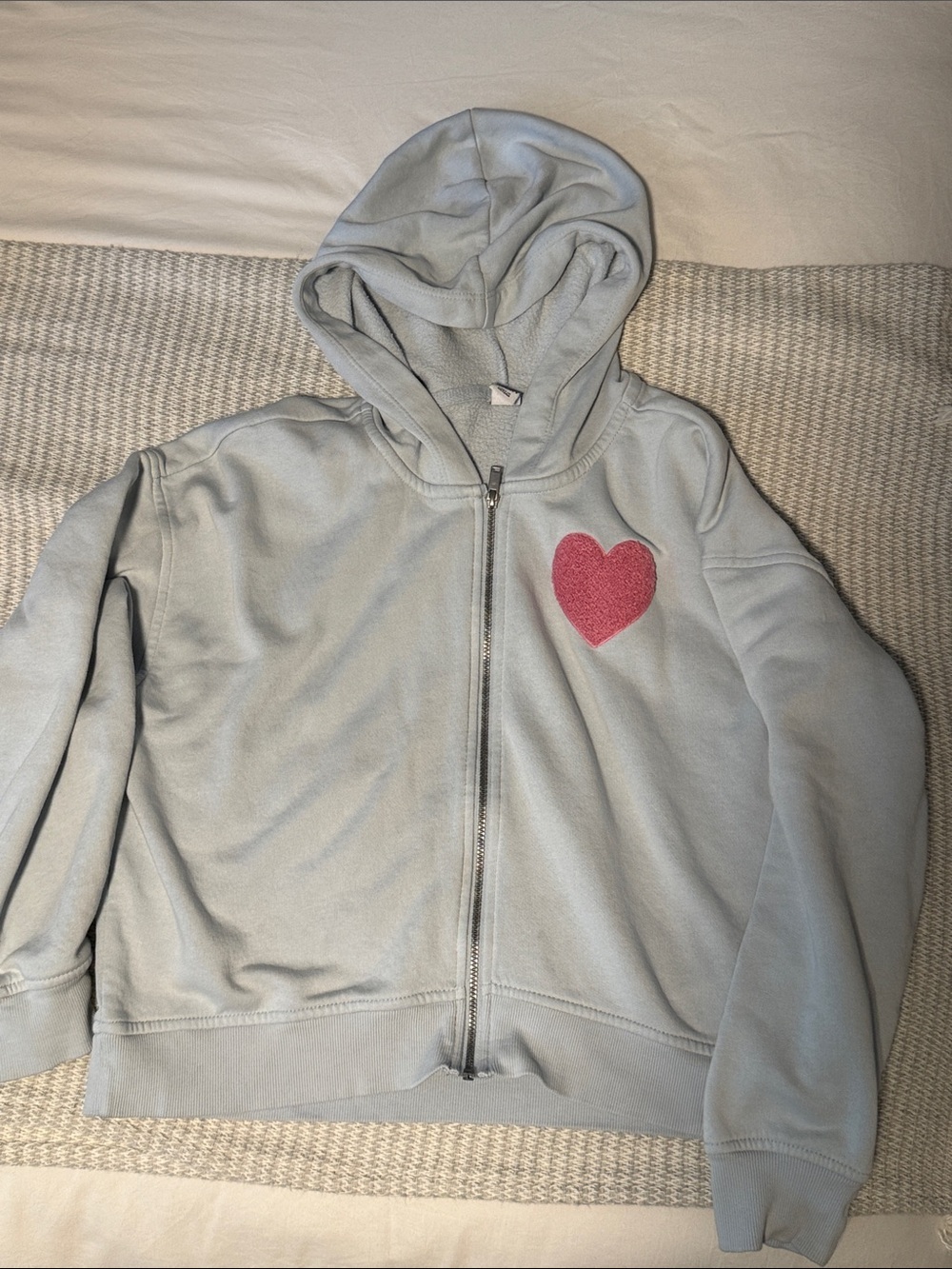 Old Navy Light Gray Zip Hoodie with Pink Heart Patch